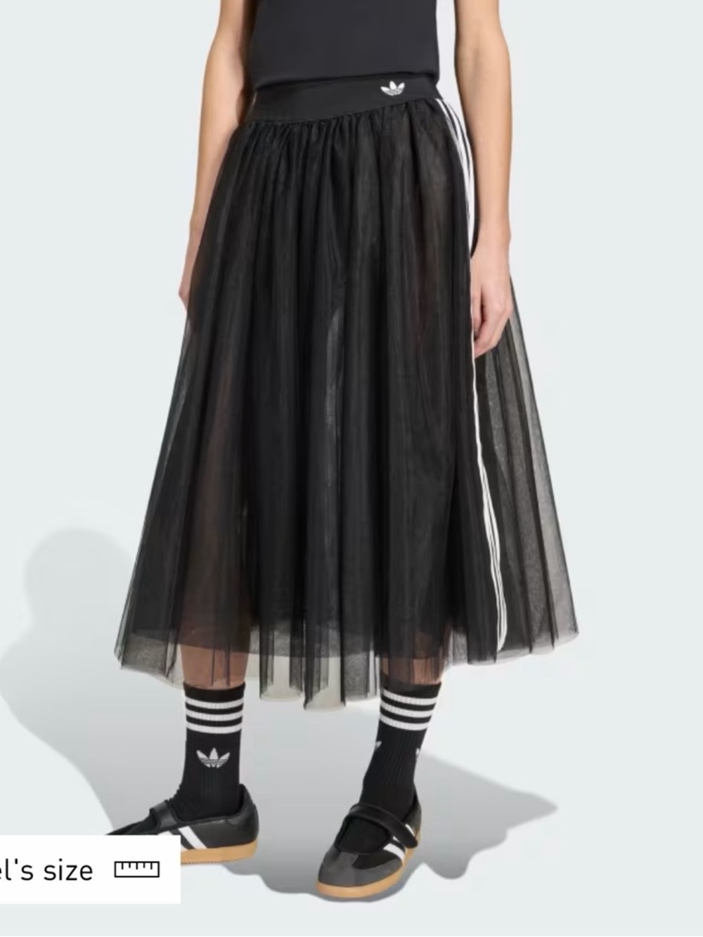 adidas Black Tulle Midi Skirt with White Side Stripes